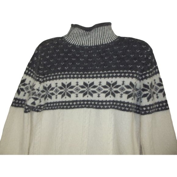 Valerie Stevens Small Sweater LambsWool Angora off-white gray Nordic Fair Isles - Picture 10 of 10